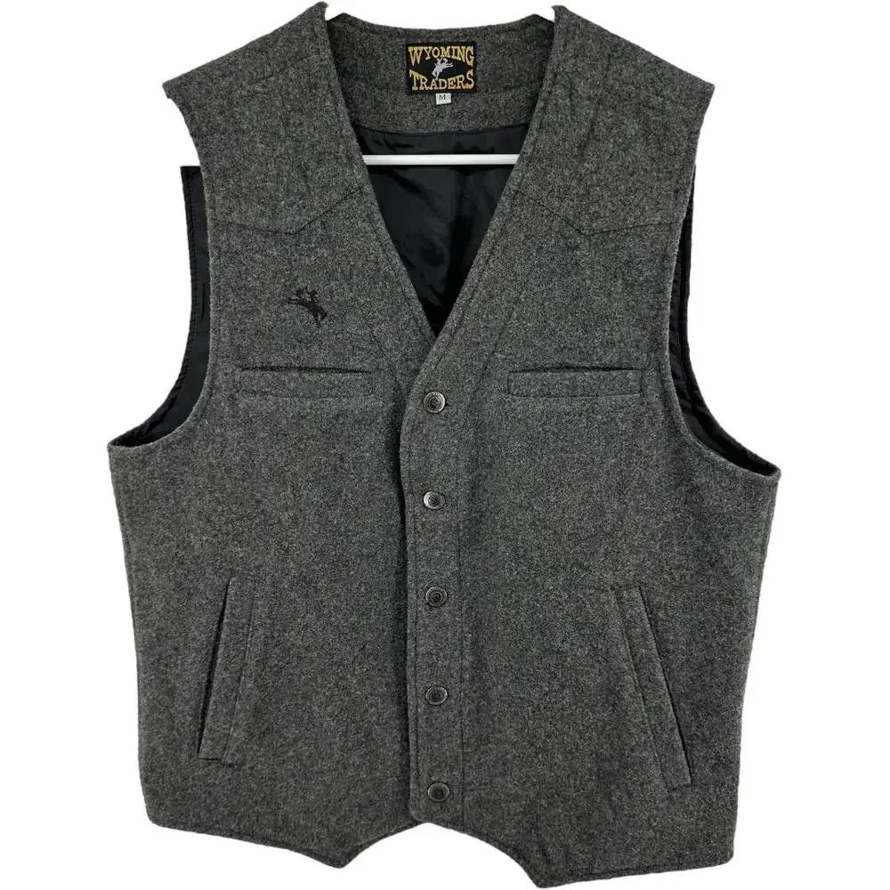 Wyoming Traders Buckaroo Vest Water Resistant Wool Collar Pocket Charcoal Gray M